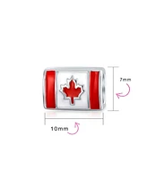 Bling Jewelry Set of 2 Red Enamel Canadian Flag & Maple Leaf Dangle Charm Bead Oxidized Silver