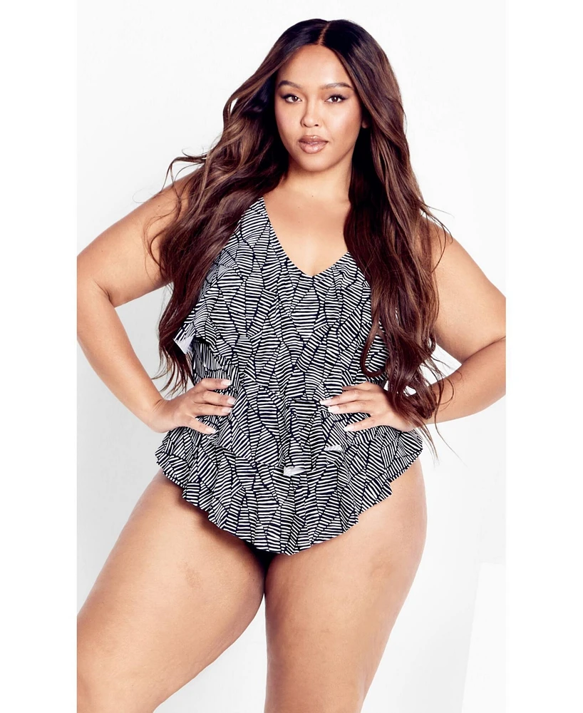 Avenue Plus Pia V-Tiered 1-Piece Swimsuit
