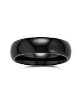 Bling Jewelry Plain Simple Dome Black Silver Rose Gold Plated Titanium Band Ring Comfort Fit 6MM