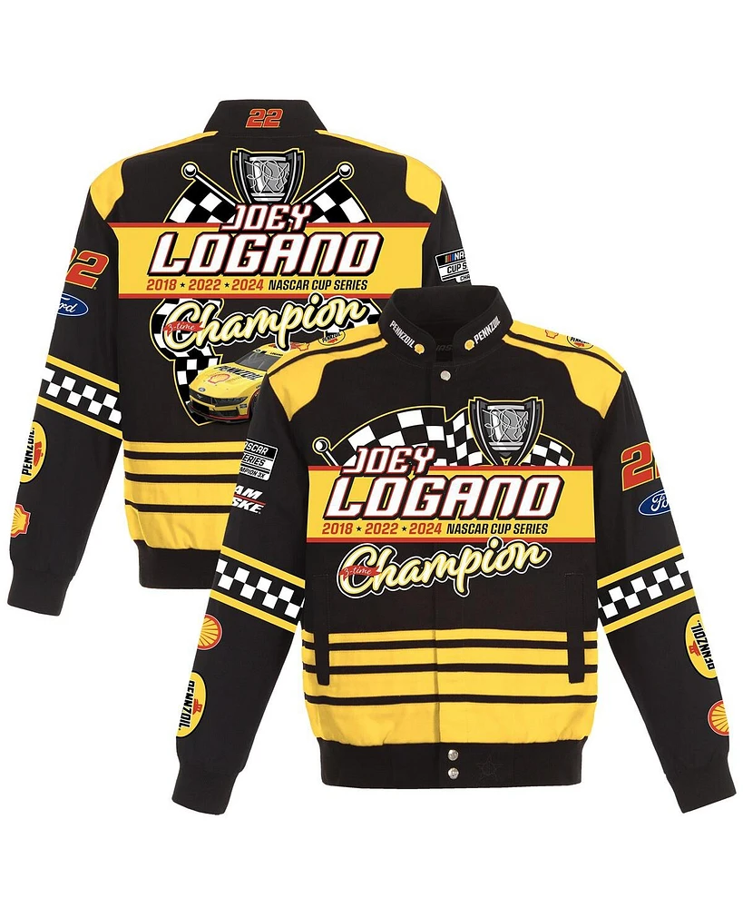 Jh Design Men's Black/Yellow Joey Logano 2024 Nascar Cup Series Champion Twill Full-Button Jacket