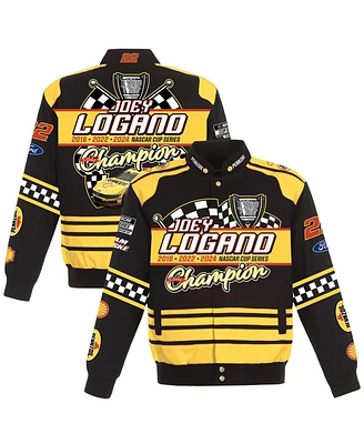 Jh Design Men's Black/Yellow Joey Logano 2024 Nascar Cup Series Champion Twill Full-Button Jacket