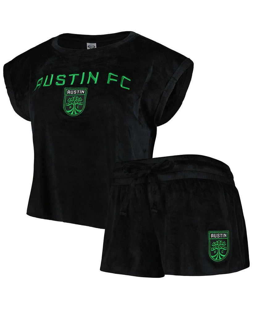 Concepts Sport Women's Black Austin Fc Intermission T-Shirt and Shorts Sleep, Set of 2