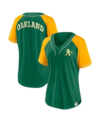 Fanatics Women's Green Oakland Athletics Cooperstown Collection Bunt Raglan V-neck T-Shirt