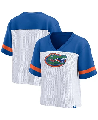 Fanatics Women's White/Royal Florida Gators Fundamentals Mesh Fashion T-Shirt