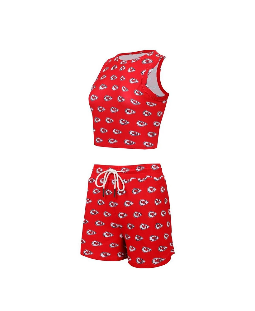 Concepts Sport Women's Kansas City Chiefs Gauge Allover Print Cropped Tank Top and Shorts Sleep, Set of 2