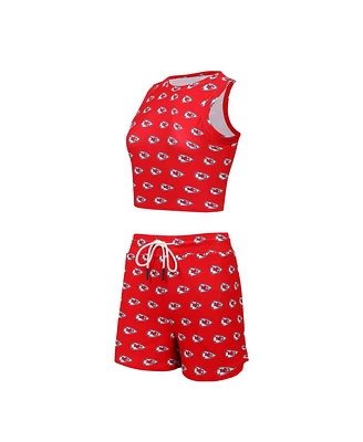 Concepts Sport Women's Kansas City Chiefs Gauge Allover Print Cropped Tank Top and Shorts Sleep, Set of 2
