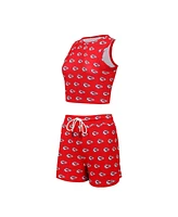 Concepts Sport Women's Kansas City Chiefs Gauge Allover Print Cropped Tank Top and Shorts Sleep, Set of 2