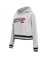 Pro Standard Women's Heather Gray Arkansas Razorbacks Script Tail Fleece Cropped Pullover Hoodie