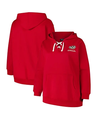Fanatics Women's Red Wisconsin Badgers Plus Script Lace-Up V-neck Hoodie