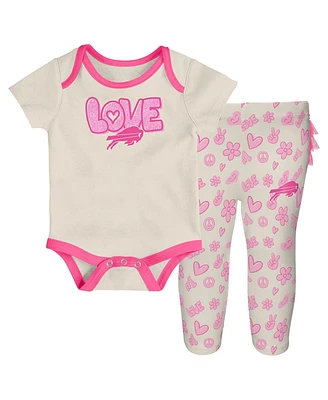 Outerstuff Baby Boys and Girls 2 Piece White/Pink Buffalo Bills All The Love Bodysuit Pants Set