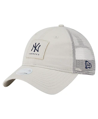 New Era Women's Light Beige New York Yankees Square Stitch 9TWENTY Adjustable Hat