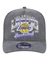 New Era Men's Charcoal Los Angeles Lakers Throwback Washed Pre-Curved 9FIFTY Snapback Hat