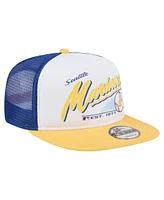 New Era Men's White/Yellow Seattle Mariners Retro Script Trucker 9FIFTY Snapback Hat