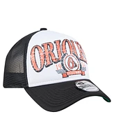 New Era Men's Black Baltimore Orioles Distressed 9FORTY A-Frame Adjustable Trucker Hat