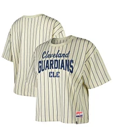 New Era Women's Cream Cleveland Guardians City Connect Multiplier Pinstripe Cropped T-Shirt
