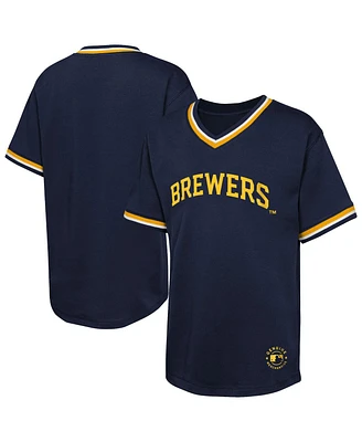 Outerstuff Big Boys and Girls Navy Milwaukee Brewers Relief Pitcher V-neck T-Shirt