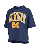 Pressbox Women's Navy Michigan Wolverines Nelson Arch Over Logo Waist Length Oversized Slub T-Shirt