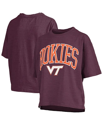 Pressbox Women's Maroon Virginia Tech Hokies Nelson Arch Over Logo Waist Length Oversized Slub T-Shirt