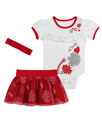 Outerstuff Baby Boys and Girls 3-Piece White Cincinnati Reds Sweet Catcher Headband Skirt Set