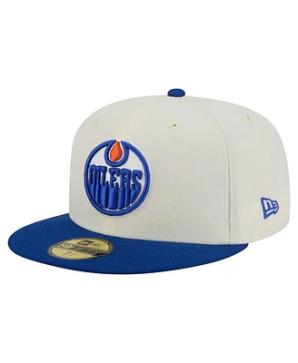 New Era Men's White Edmonton Oilers Chrome Two-Toned 59FIFTY Fitted Hat