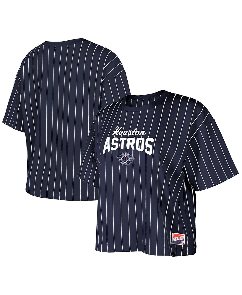 New Era Women's Navy Houston Astros 2025 City Connect Boxy Pinstripe T-Shirt