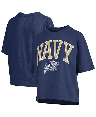 Pressbox Women's Navy Midshipmen Nelson Arch Over Logo Waist Length Oversized Slub T-Shirt
