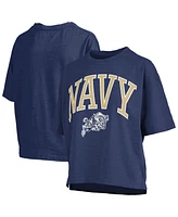 Pressbox Women's Navy Midshipmen Nelson Arch Over Logo Waist Length Oversized Slub T-Shirt