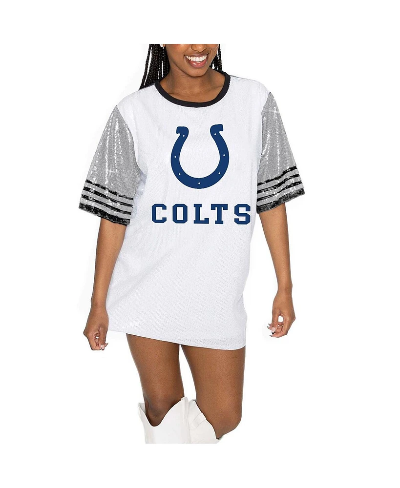 Gameday Couture Women's White/Gray Indianapolis Colts Bling It Full Sequin Jersey Dress
