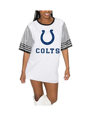 Gameday Couture Women's White/Gray Indianapolis Colts Bling It Full Sequin Jersey Dress
