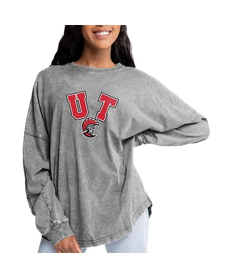 Gameday Couture Women's Gray University of Tampa Spartans Faded Wash Pullover Sweatshirt