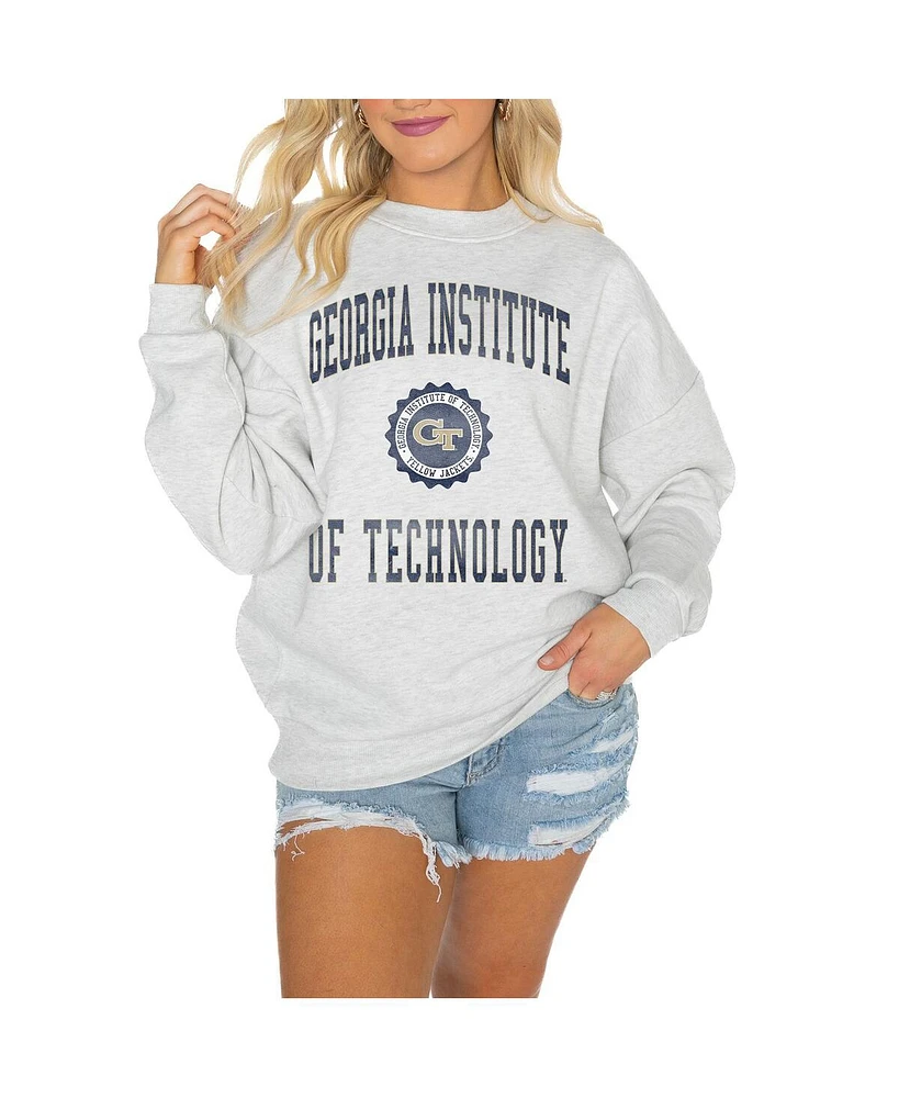 Gameday Couture Women's Steel Georgia Tech Yellow Jackets Good Vibes Premium Fleece Drop Shoulder Pullover Sweatshirt