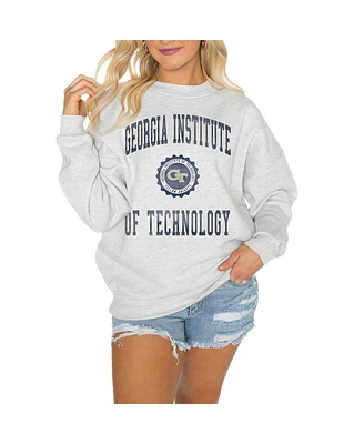 Gameday Couture Women's Steel Georgia Tech Yellow Jackets Good Vibes Premium Fleece Drop Shoulder Pullover Sweatshirt