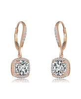 Sterling Silver with Clear Round and Radiant Cubic Zirconia Drop Earrings