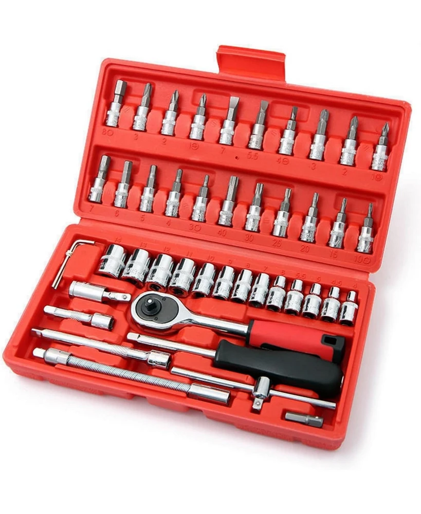46 Pieces Mechanic Tool Kit Dr. Ratchet Socket Wrench Set With Storage Case, Includes Bit Sockets And Extension Bar