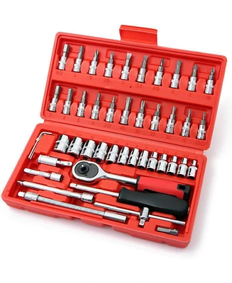 46 Pieces Mechanic Tool Kit Dr. Ratchet Socket Wrench Set With Storage Case, Includes Bit Sockets And Extension Bar