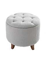 Round Upholstered Storage Ottoman with Removable Lid and Teddy Fleece Cover for Living Room Bedroom Footrest Coffee Table Stool-The Pop Home