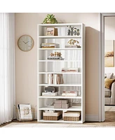 Tribesigns 70.8-Inch Tall White Bookcase, Wooden Library Bookshelf with Mirrored Back Panel, Freestanding 9-Tier Shelf Display Storage Shelves for Hom