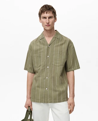 Mango Men's Linen Pinstripe Bowling Shirt