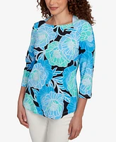 Ruby Rd. Petite Bold Poppies Envelope Neck Top
