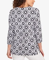 Ruby Rd. Petite Medallion Tile Floral Faux Surplice Top
