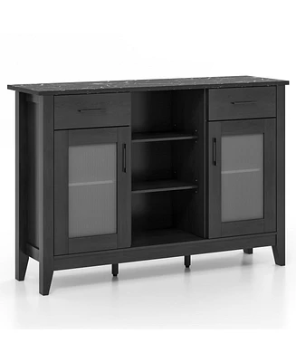 2-Drawer Sideboard Buffet Cabinet – 4 Adjustable Shelves for Storage Dining Room, Kitchen, or Living Room