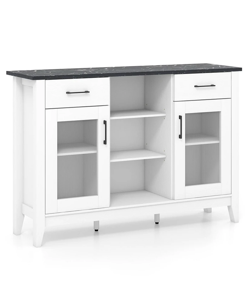 2-Drawer Sideboard Buffet Cabinet – 4 Adjustable Shelves for Storage Dining Room, Kitchen, or Living Room