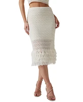 Guess Women's Pointelle Fringed-Hem Midi Skirt