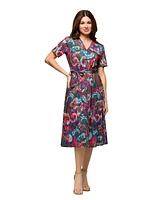 24seven Comfort Apparel Women's Short Sleeve Tie Waist Midi Dress