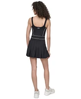Dkny Sport Women's Contrast-Piping Pleated Sleeveless Dress