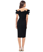 Xscape Petite Ruffled Off-The-Shoulder Ruched Dress