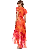 Xscape Petite Flutter-Sleeve High-Low Dress