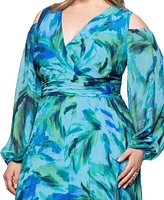 Xscape Plus Printed Cold-Shoulder Dress