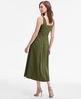 Taylor Women's Square-Neck Button-Front A-Line Dress