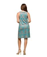 24seven Comfort Apparel Women's Teal Sleeveless Knee Length Shift Dress